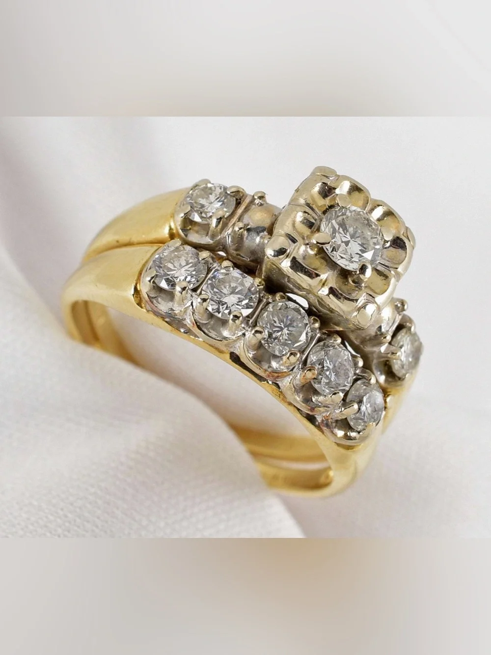 Antique Yellow Gold Diamond Cluster Engagement/Wedding Set 14k Gold